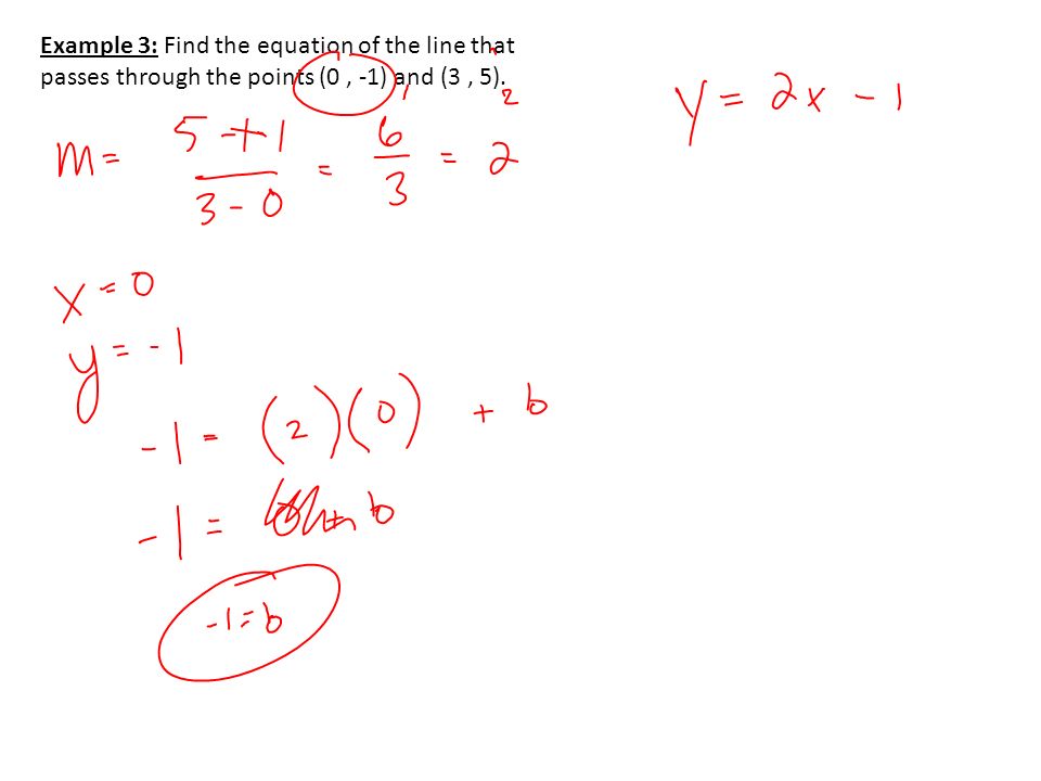 Example 3: Find the equation of the line that passes through the points (0, -1) and (3, 5).