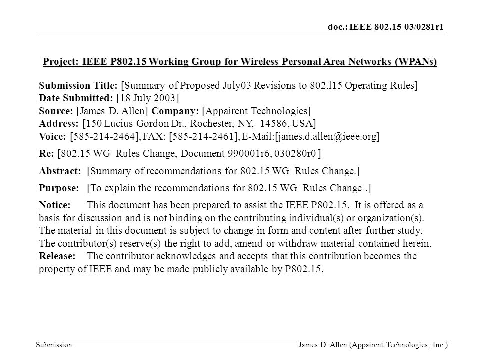 doc.: IEEE /0281r1 Submission James D.