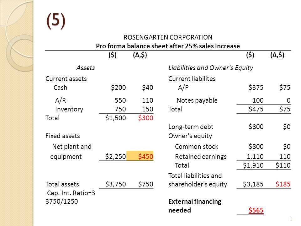5 rosengarten corporation pro forma balance sheet after 25 pro forma p l template