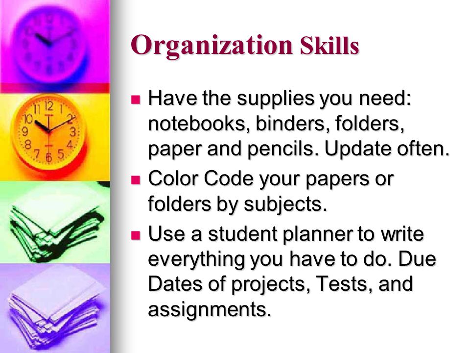 study skills september 28 organizational skills 2 time organizational skills