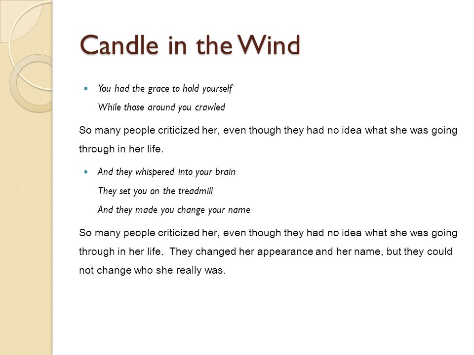 Candle in the Wind By Elton John I chose this poem because it was written  to honor one famous woman, but then adapted to honor the memory of another  woman. - ppt