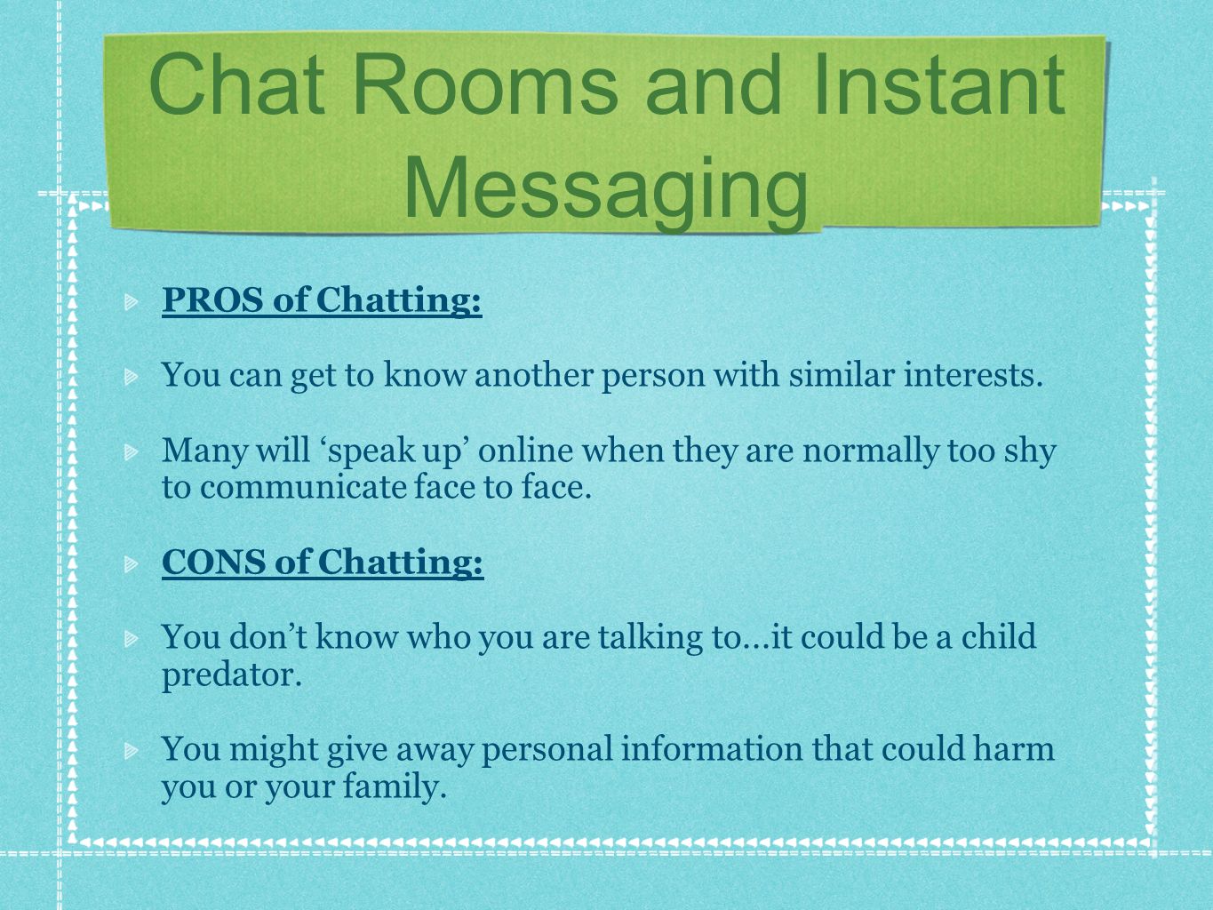 Face to face chat room