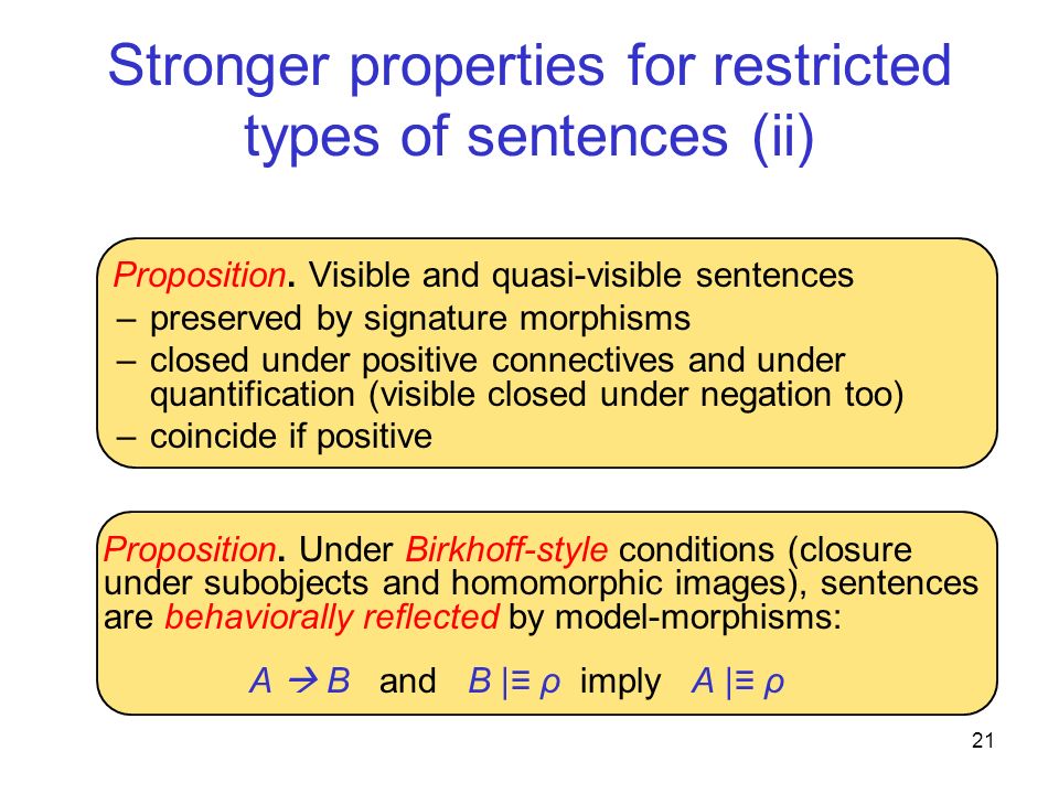 21 Stronger properties for restricted types of sentences (ii) Proposition.
