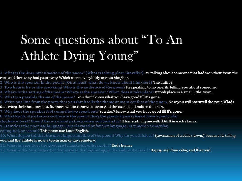 to an athlete dying young speaker