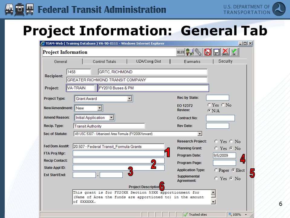 Project Information: General Tab 6