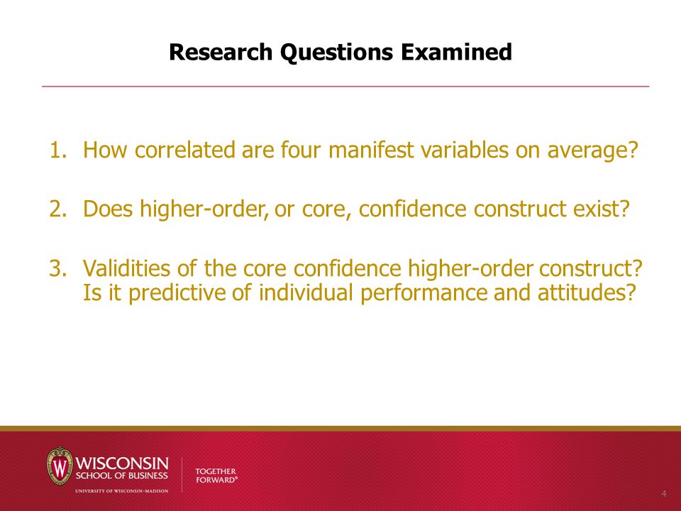 Research Questions Examined 1.How correlated are four manifest variables on average.