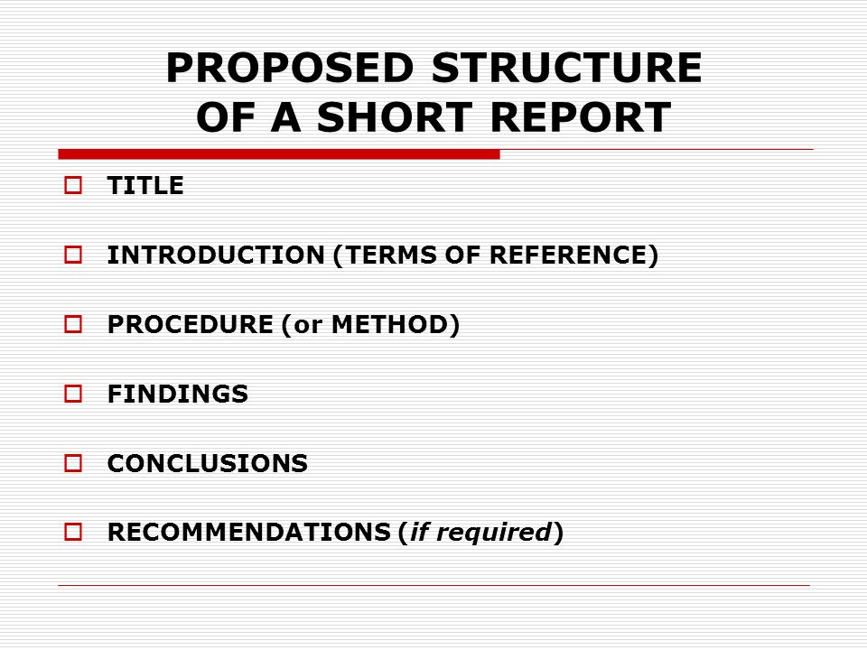 Report structure. Short report