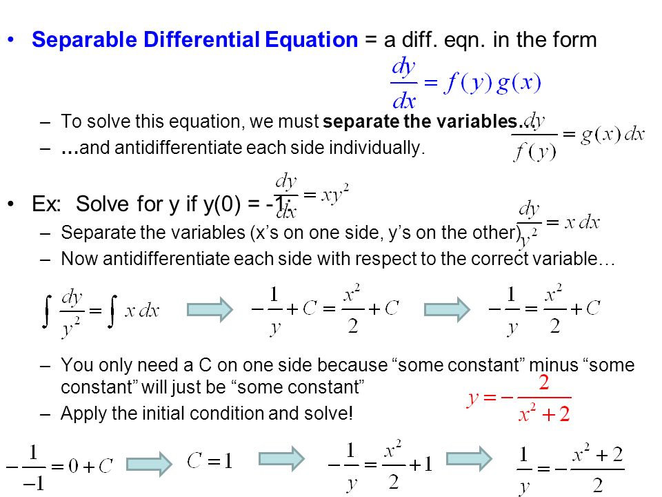 Ch. 7 – Differential Equations and Mathematical Modeling 7.4 Solving ...