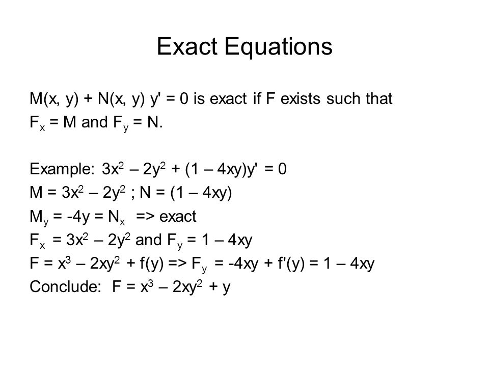 Differential Equations Linear Separable Y 2xy Y Y 2x Ln Y X 2 C Y E X 2 C C 1 E X 2 Ppt Download