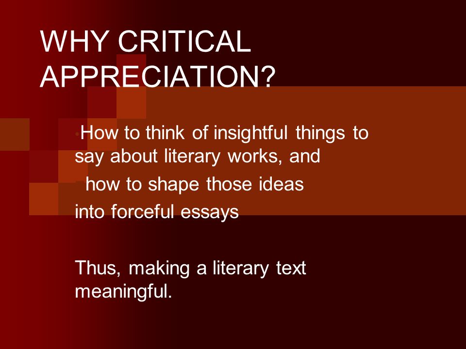 what is the meaning of critical appreciation