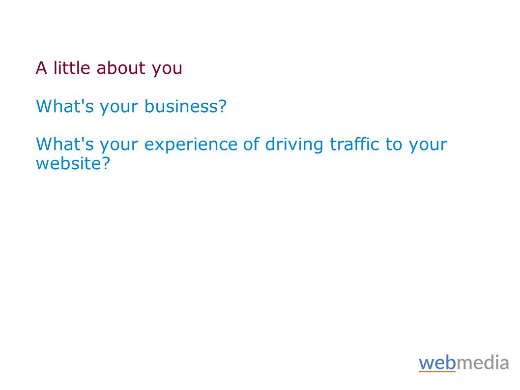 A little about you What s your business What s your experience of driving traffic to your website