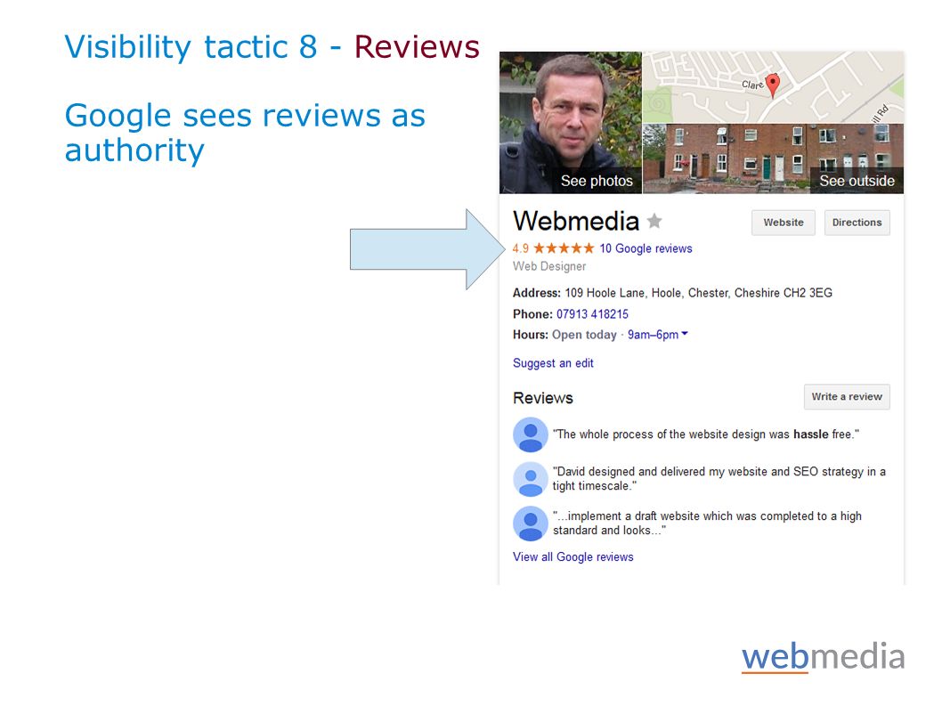 Visibility tactic 8 - Reviews Google sees reviews as authority