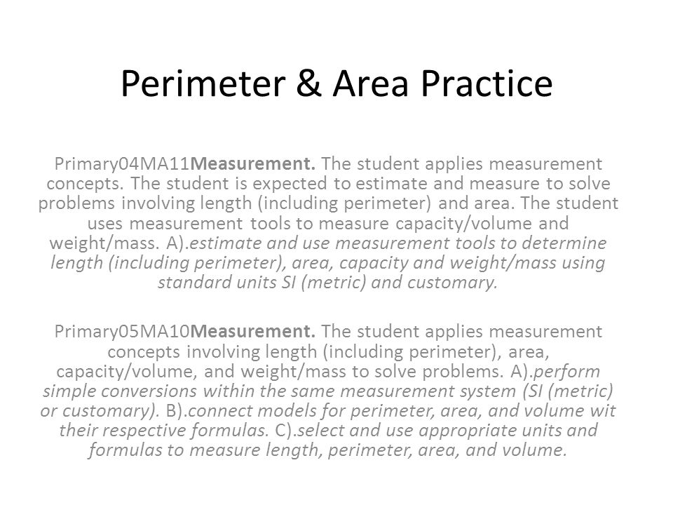 Perimeter & Area Practice Primary04MA11Measurement.