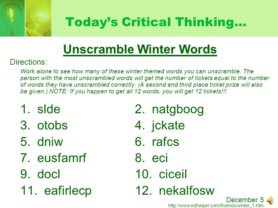 todays critical thinking unscramble winter words directions work winter themed words