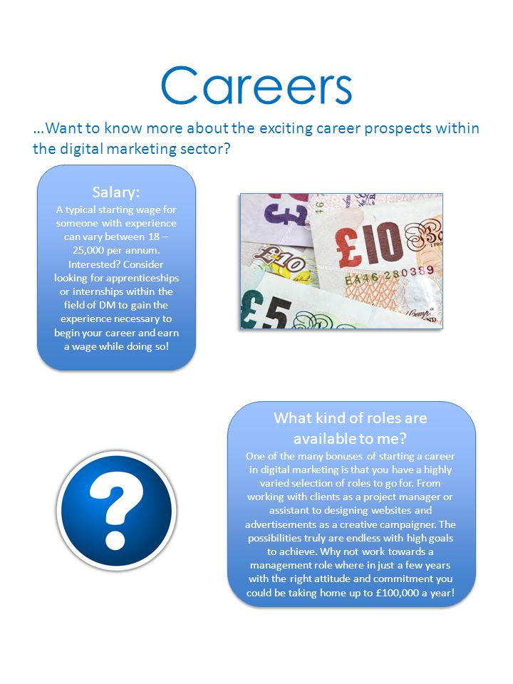 Careers …Want to know more about the exciting career prospects within the digital marketing sector.