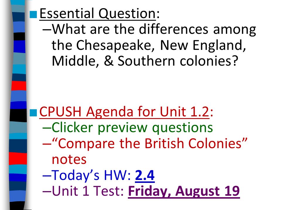 New England Middle And Southern Colonies Comparison Chart