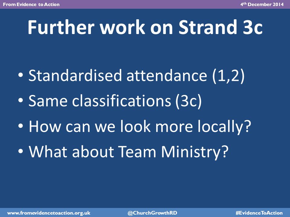 Further work on Strand 3c Standardised attendance (1,2) Same classifications (3c) How can we look more locally.