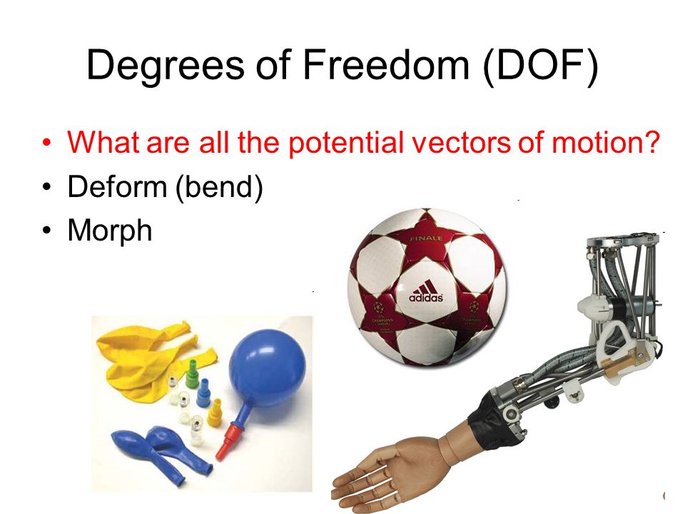Degrees of Freedom (DOF) What are all the potential vectors of motion Deform (bend) Morph