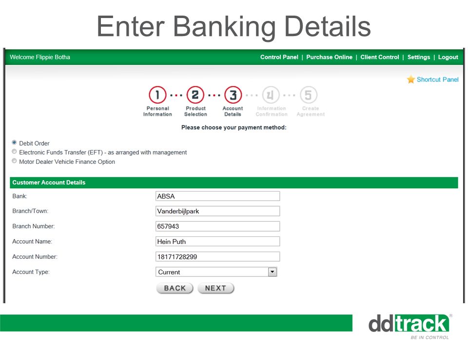 Enter Banking Details
