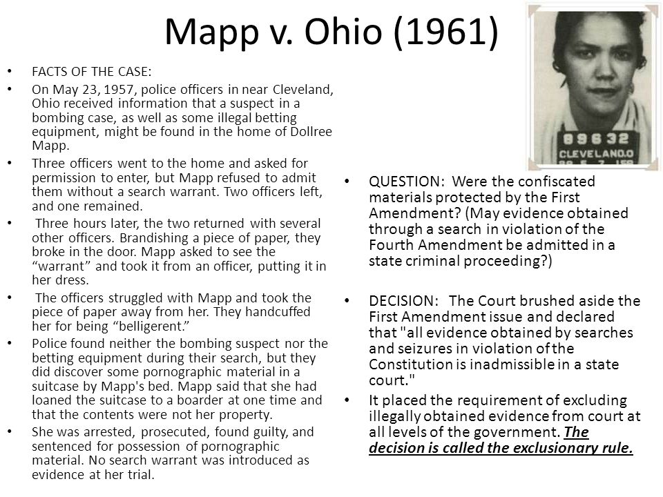 mapp v ohio 1961 facts of the case on may 23 1957 mapp v ohio case brief