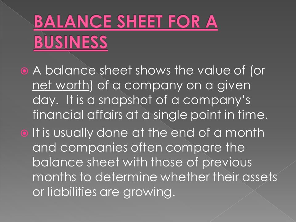 a balance sheet shows the value of or net worth of a company on a company s net worth