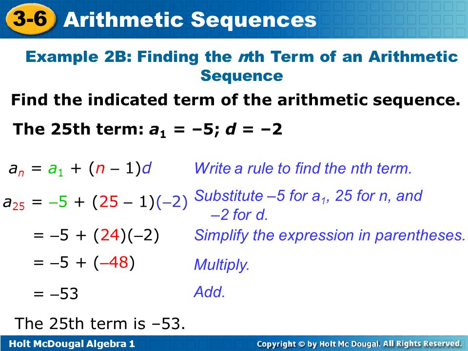 Arithmetic Sequences Example 2B: Finding the nth Term of an Arithmetic Sequ...