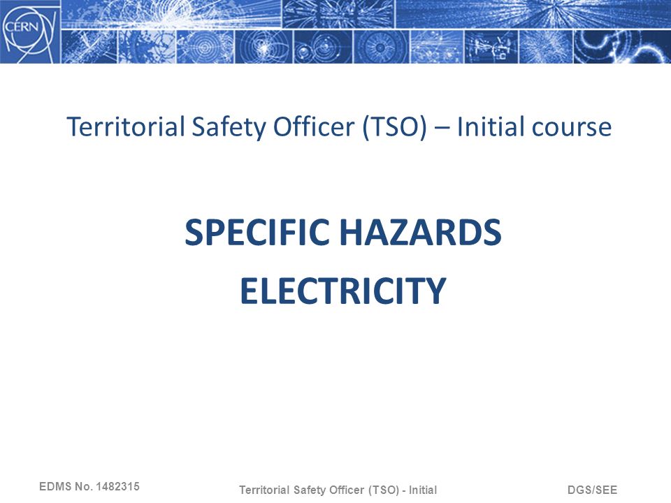 DGS/SEETerritorial Safety Officer (TSO) - Initial Territorial Safety Officer (TSO) – Initial course SPECIFIC HAZARDS ELECTRICITY EDMS No.