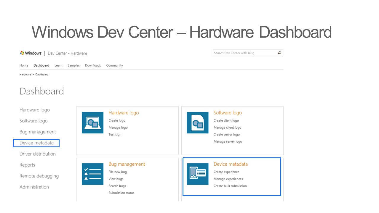 Windows Dev Center – Hardware Dashboard