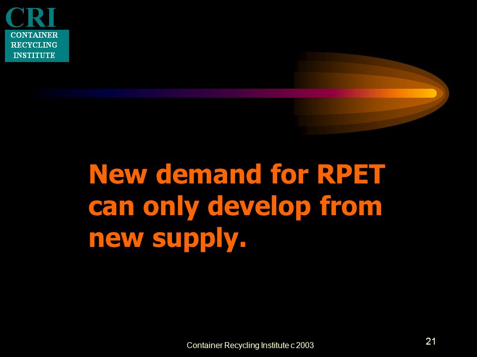 Container Recycling Institute c New demand for RPET can only develop from new supply.