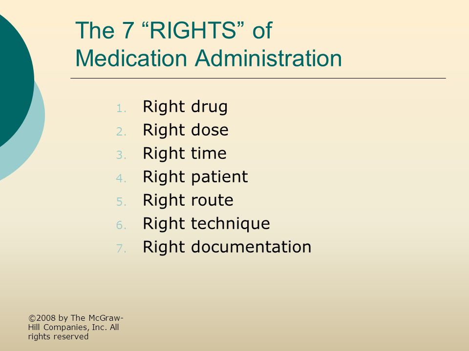 Medication Administration The 7 Rights Of Medication Administration 1 Right Drug 2 Right Dose 3 Right Time 4 Right Patient 5 Right Route 6 Right Ppt Download