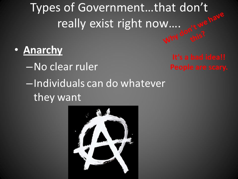 Types of Government…that don’t really exist right now….