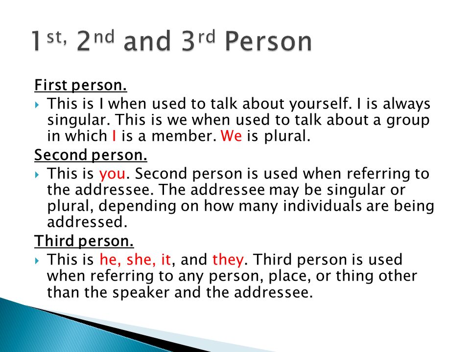 What's the difference?. First person.  This is I when used to talk about  yourself. I is always singular. This is we when used to talk about a group  in. - ppt download