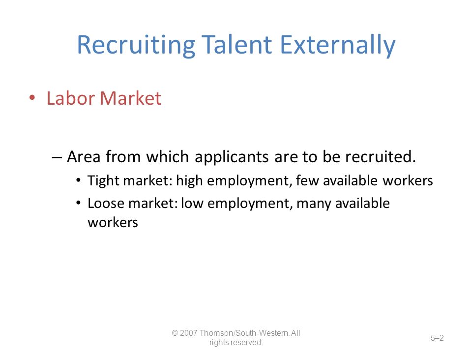Recruiting Talent Externally Labor Market – Area from which applicants are to be recruited.