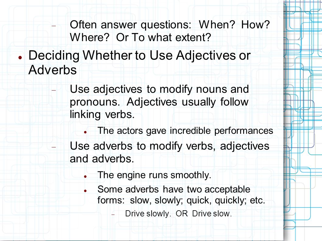 Adjectives answer questions Adjectives answer questions