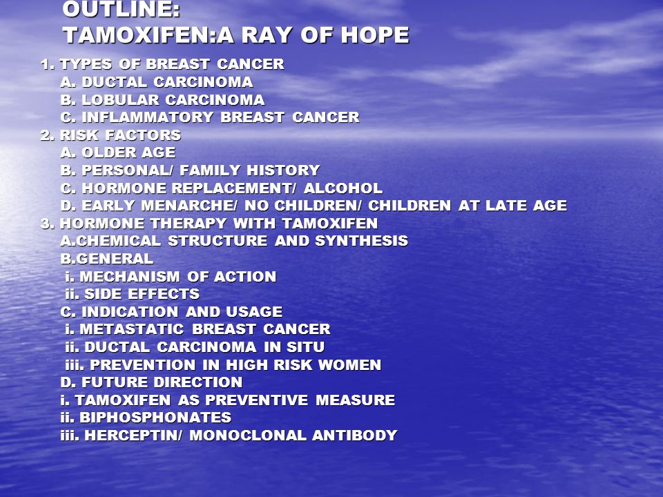 OUTLINE: TAMOXIFEN:A RAY OF HOPE 1. TYPES OF BREAST CANCER A.
