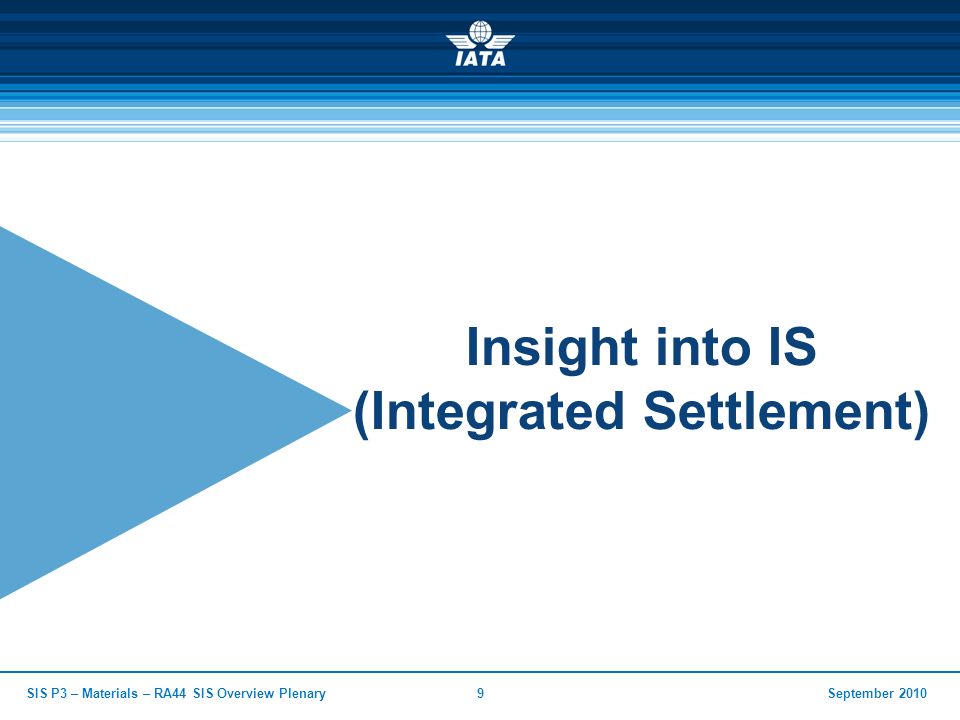 September 2010SIS P3 – Materials – RA44 SIS Overview Plenary9 Insight into IS (Integrated Settlement)