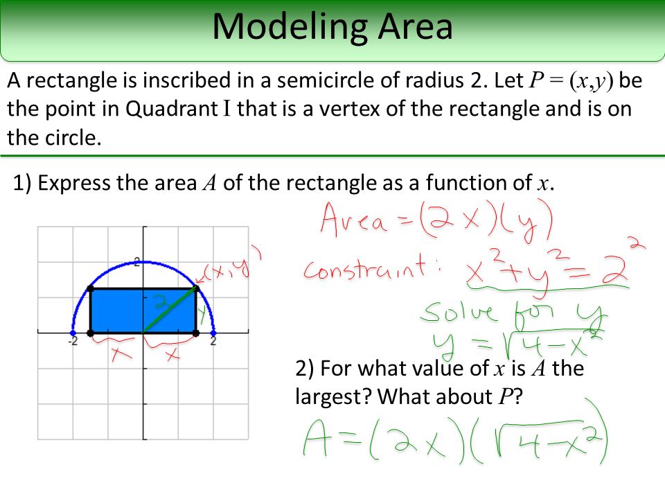 2 7 Mathematical Models Optimization Problems 1 Solve The Constraint For One Of The Variables 2 Substitute For The Variable In The Objective Function Ppt Download