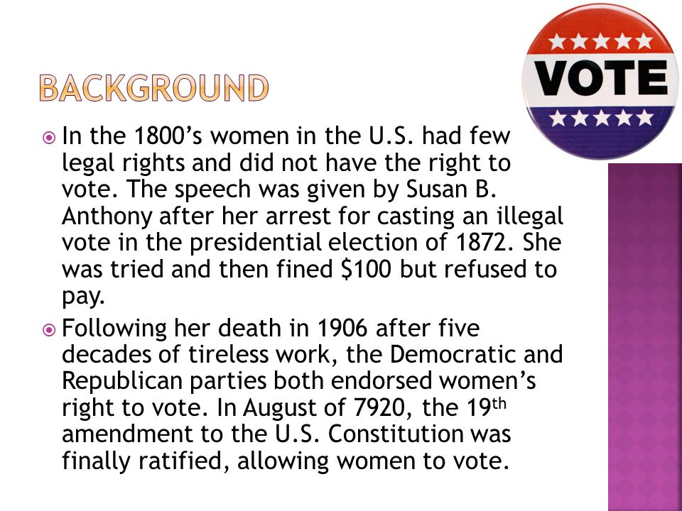 susan b anthony womens right to vote speech analysis