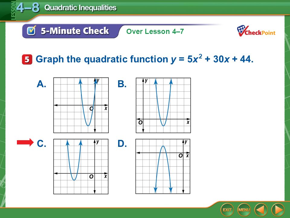 Splash Screen Over Lesson 4 7 5 Minute Check 1 A Y X 2 6x 11 B Y 5 X 3 2 1 C Y 5 X 3 2 D Y X 3 Write Y 5x X Ppt Download