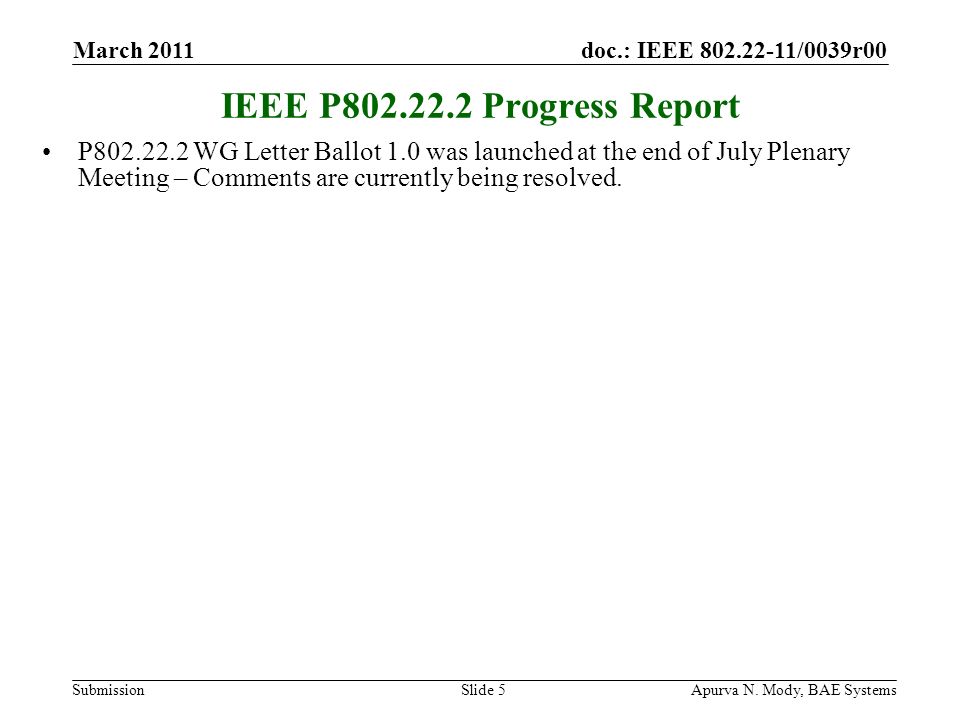 doc.: IEEE /0039r00 SubmissionApurva N.