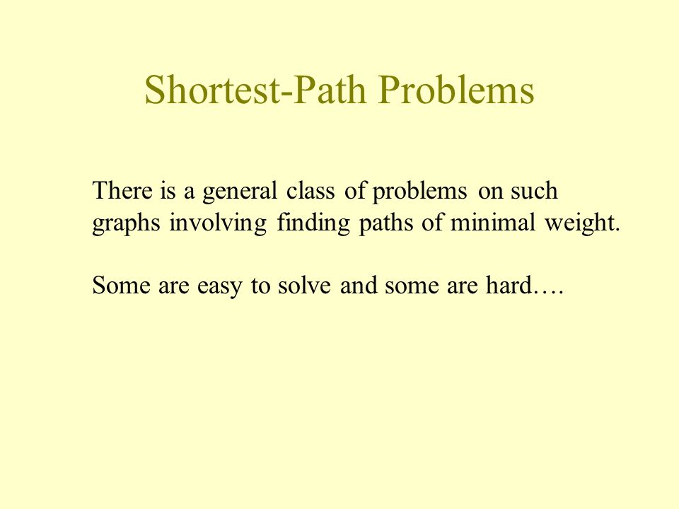 Shortest-Path Problems There is a general class of problems on such graphs involving finding paths of minimal weight.