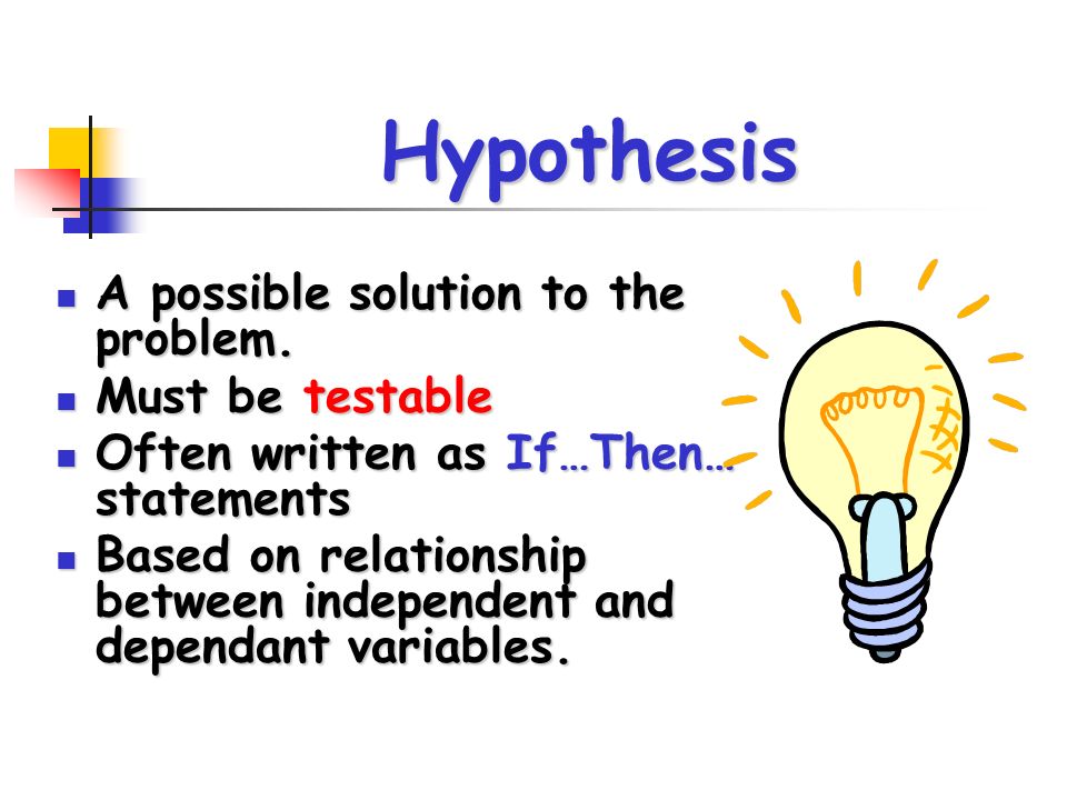 Hypothesis A possible solution to the problem. A possible solution to the problem.