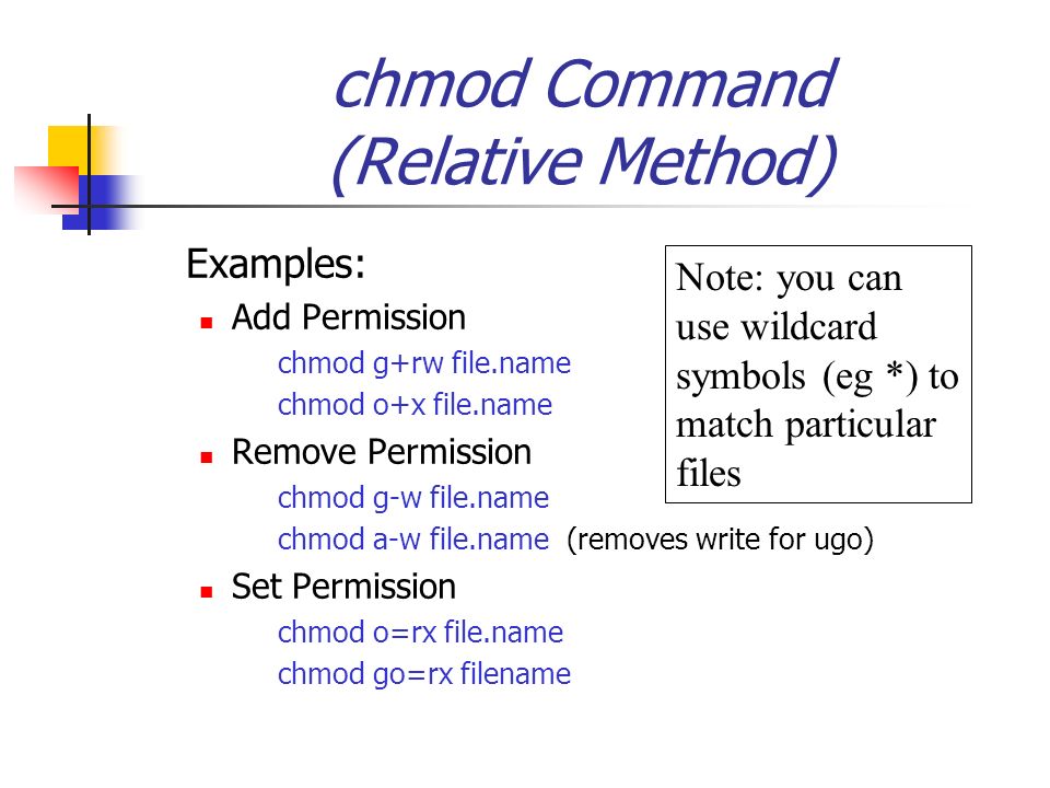 Agenda The Linux File System (chapter 4 in text) Setting Access Permissions  Directory vs File Permissions chmod Utility Symbolic Method Absolute  Method. - ppt download