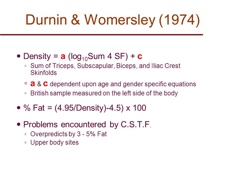 Durnin Womersley Body Fat Percentage Calculation Chart