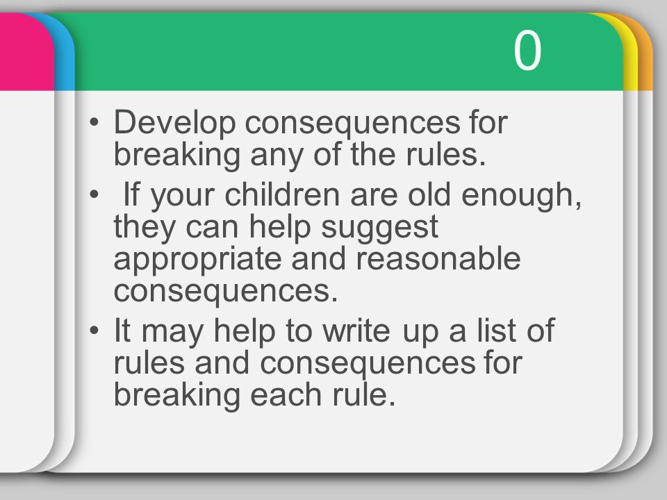 0 Develop consequences for breaking any of the rules.