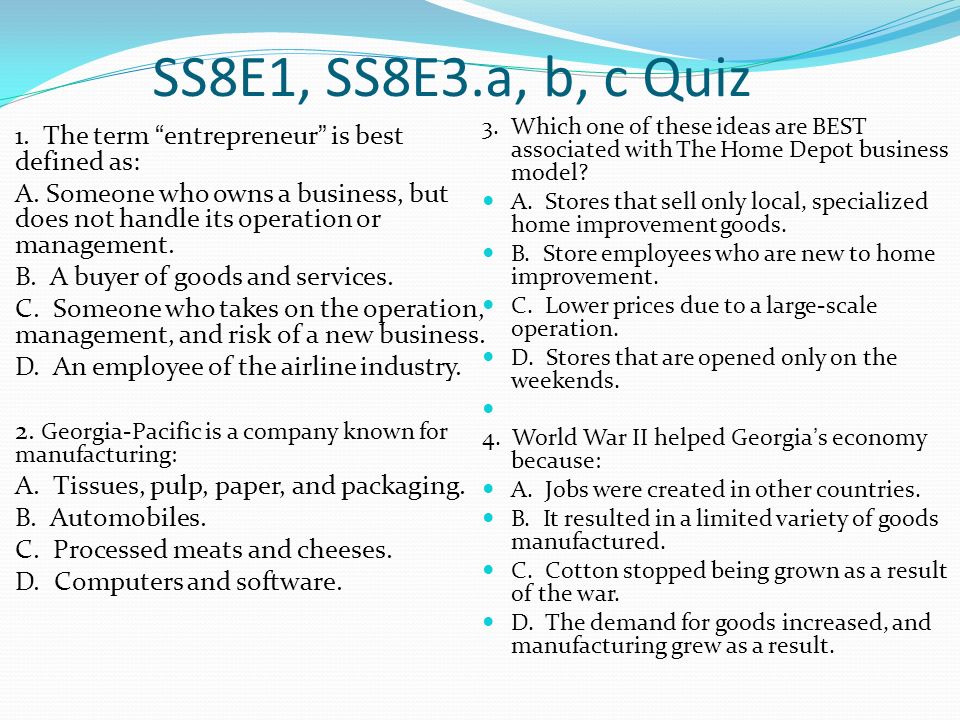 Lesson 40 SS8E1, SS8E3.a, B, C. SS8E1 The Student Will Give Examples Of ...