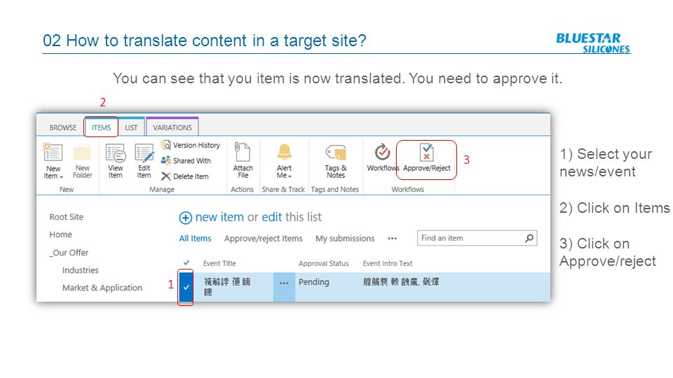 02 How to translate content in a target site. You can see that you item is now translated.