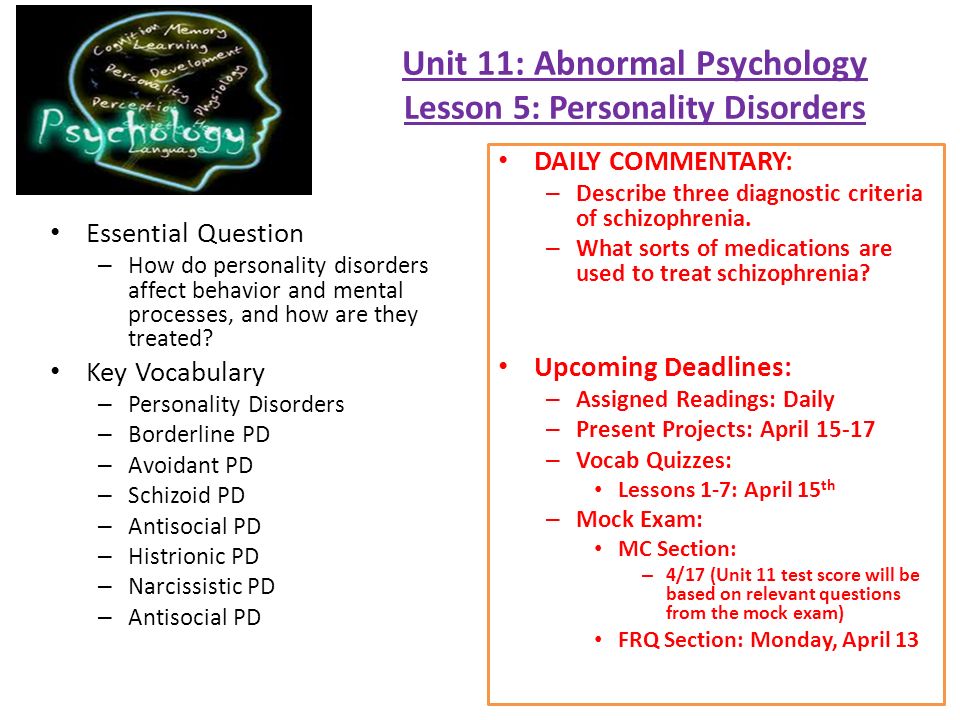 Abnormal psychology assignments personality disorders