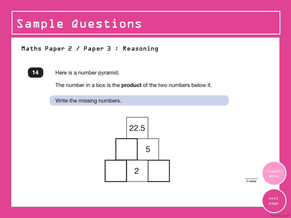 Sample Questions Maths Paper 2 / Paper 3 : Reasoning next page chapter menu