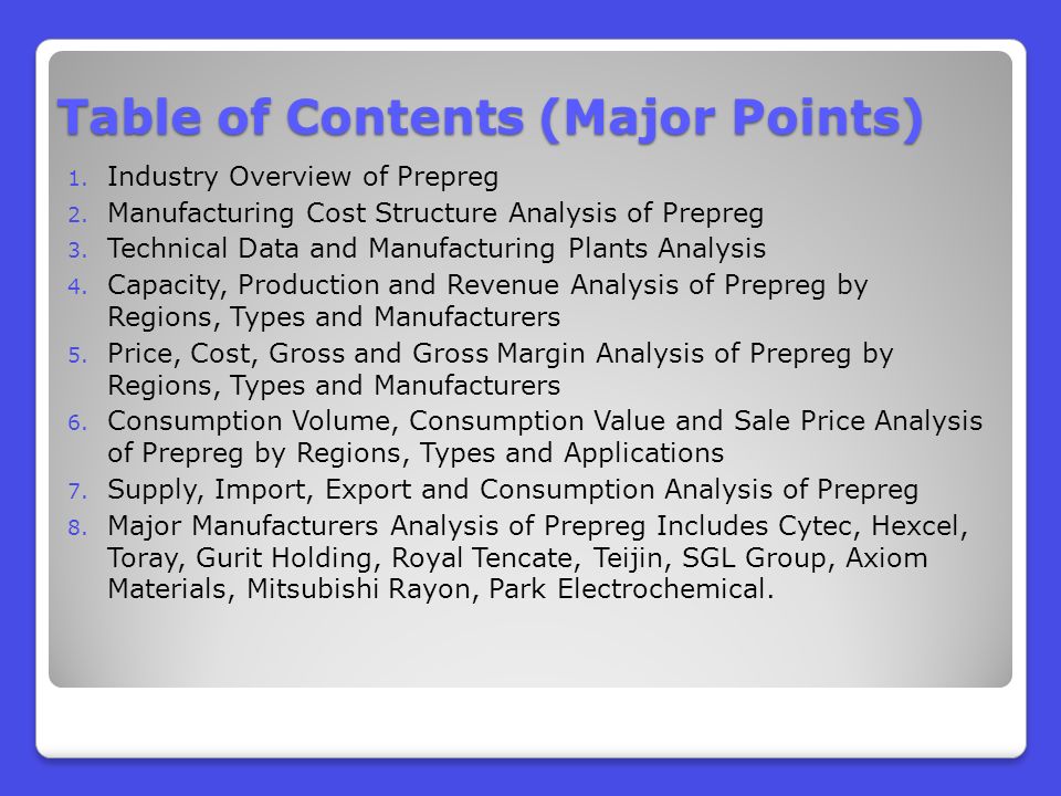 Table of Contents (Major Points) 1. Industry Overview of Prepreg 2.